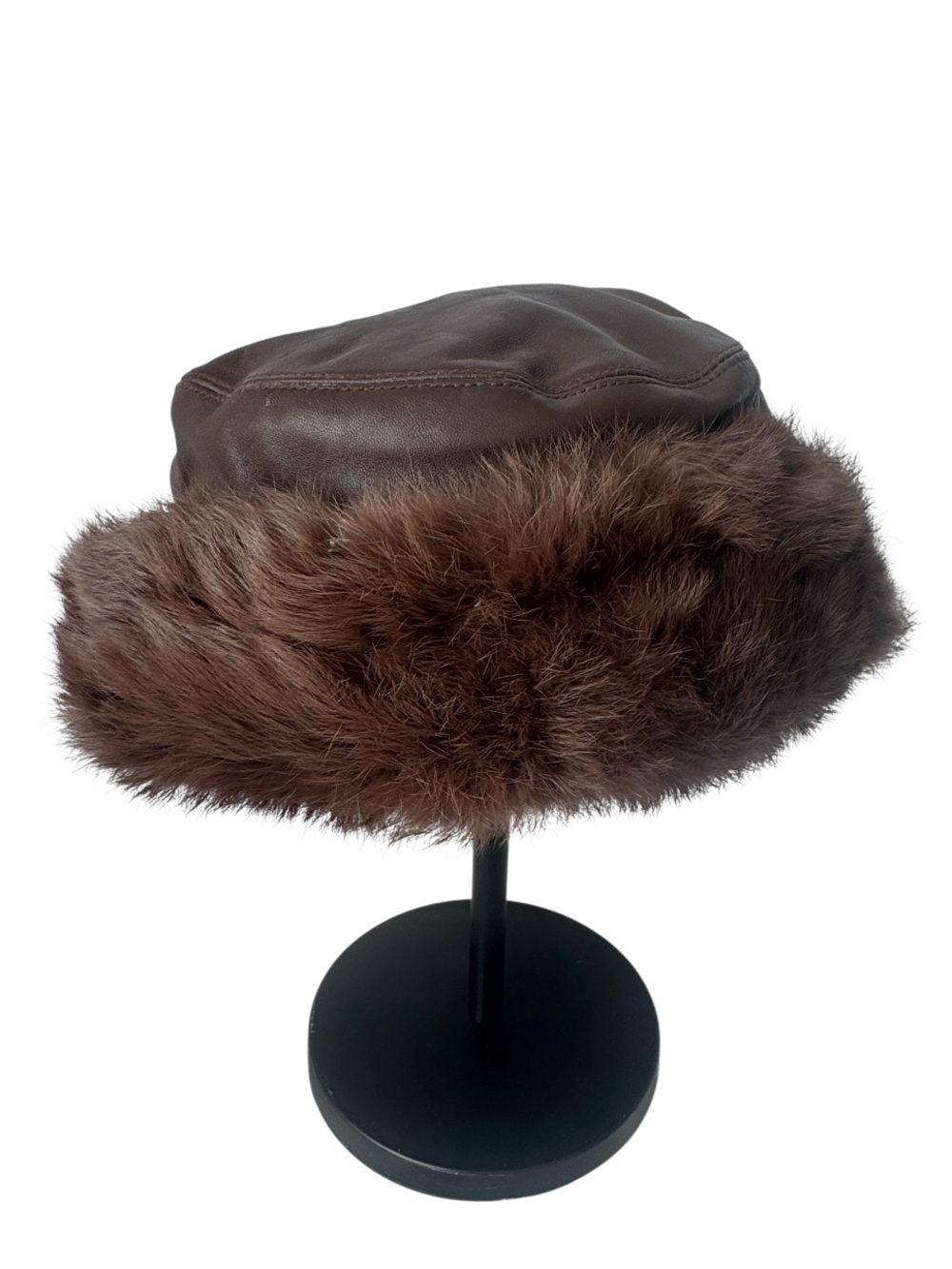 Vintage Y2K Wilson’s Brown Leather fur trimmed bucket hat, Rabbit Fur Size L/XL